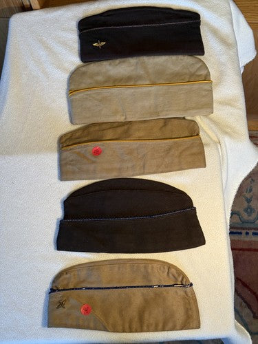 Lot 5 WW2 US Army & Army Air Corps USAAF Officer Garrison Overseas Caps Wool Tan - Image 11