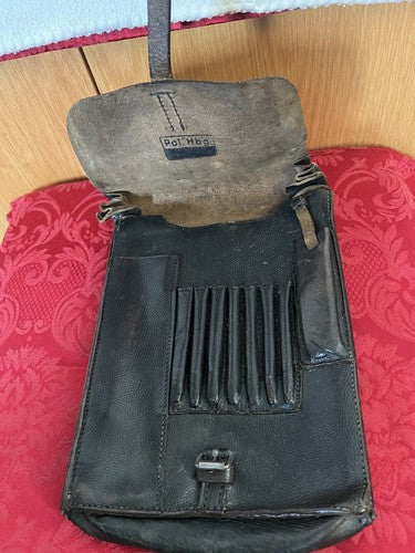 WW2 German Officer’s Map Case Black Pebbled Leather Hamburg Polizei Bag Pol Hbg - Image 2