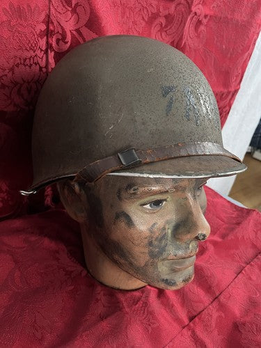 Rare US WW2 M1 Helmet 7AWR Stencil Front Seam Swivel Bale Kennedy Liner - Image 3