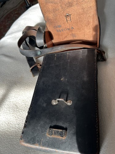 German WW2 Black Leather MP28 Style Magazine Pouch 4-Cell Case Shoulder Strap - Image 5