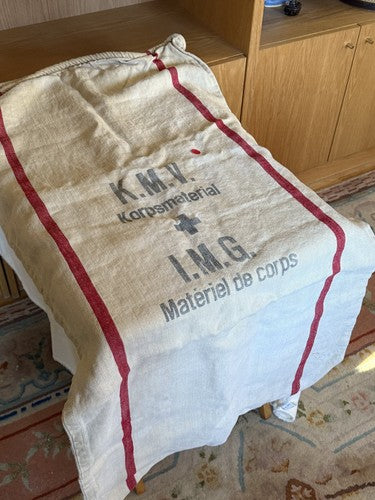 1930s Swiss Military Linen Supply Bag Grain Sack KMV IMG Red Stripe Mint - Image 2