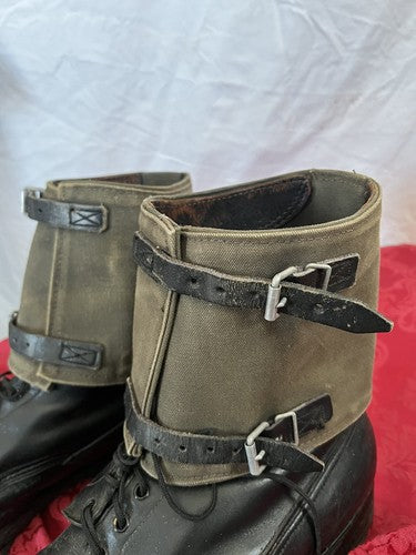 WW2 German Wehrmacht 1942 Low Boot Gaiters Leggings Canvas Leather Aluminum Pair