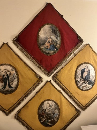 Late 19th C French Religious Processional Banners Silk Gold Fringe Rare Original - Image 2