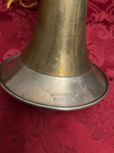 Early WW2 German Military Brass Trumpet Meinel + Herold Klingenthal Silver MP - Image 6