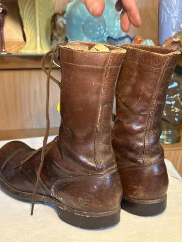 Original WW2 US Army Paratrooper Jump Boots Brown Leather Cap Toe Size 11.5 11 - Image 5
