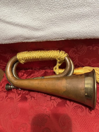 WW2 German Cavalry Copper Brass Bugle Golden Yellow Tassels Mouthpiece Original - Image 4