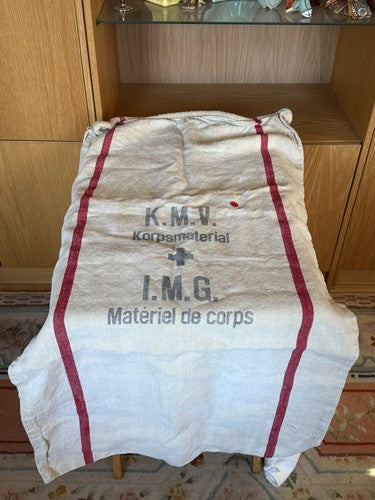 1930s Swiss Military Linen Supply Bag Grain Sack KMV IMG Red Stripe Mint