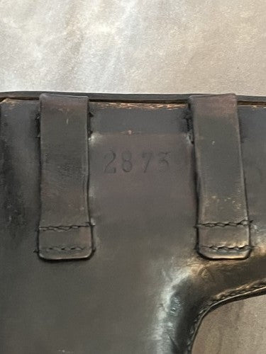 Original Belgian WW2 Browning Hi-Power P35 Black Leather Holster Mag Pouch 28739 - Image 5