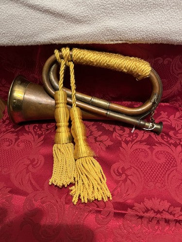 WW2 German Cavalry Copper Brass Bugle Golden Yellow Tassels Mouthpiece Original - Image 2