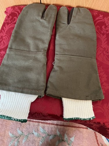 WW2 French Army Leather Canvas Machine Gunner Motorcycle Gloves Mittens MG34 - Image 3