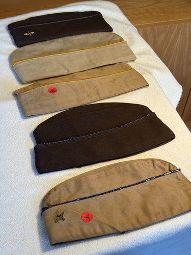 Lot 5 WW2 US Army & Army Air Corps USAAF Officer Garrison Overseas Caps Wool Tan - Image 10