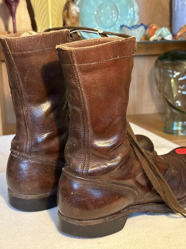 Original WW2 US Army Paratrooper Jump Boots Brown Leather Cap Toe Size 11.5 11 - Image 3