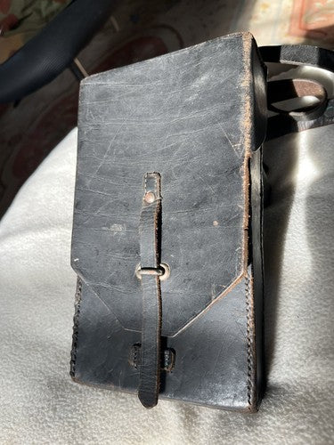 German WW2 Black Leather MP28 Style Magazine Pouch 4-Cell Case Shoulder Strap