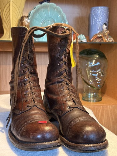 Original WW2 US Army Paratrooper Jump Boots Brown Leather Cap Toe Size 11.5 11 - Image 2