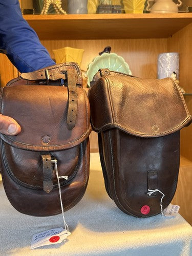 V.Rare Pair WW1 German Cavalry Saddlebags Reissued WW2 Troops Leather