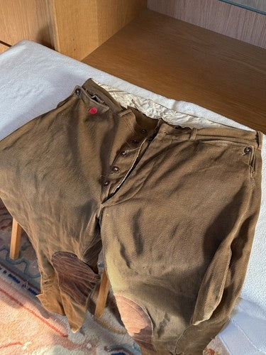 1930s German Wehrmacht Breeches Brown Twill Jodhpurs Suede Knees Size 34 Hunting