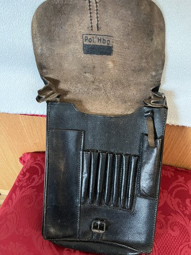 WW2 German Officer’s Map Case Black Pebbled Leather Hamburg Polizei Bag Pol Hbg - Image 7