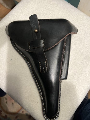 German WW2 P08 Luger Holster Black Leather Hardshell LOH Sohne Berlin Replica