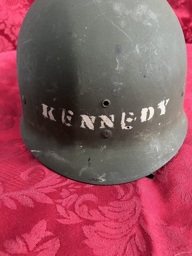 Rare US WW2 M1 Helmet 7AWR Stencil Front Seam Swivel Bale Kennedy Liner - Image 4