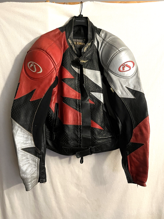 Fieldsheer USA Leather Motorcycle Jacket European Style Red Black Grey Size XL