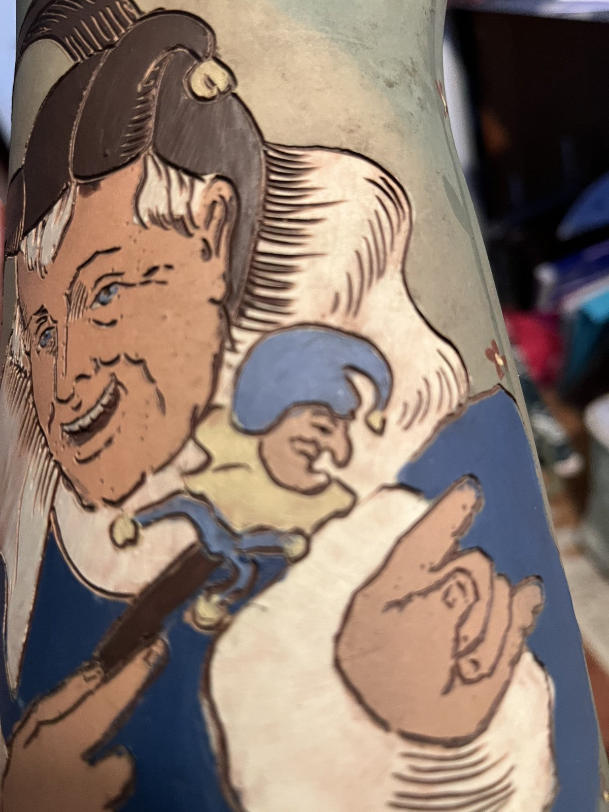 Early 20thC Weller Dickinsonware Pottery Pitcher Medieval Jester Mint 11.5" 590 - Image 10