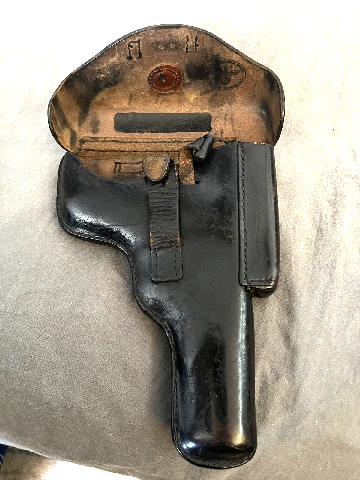 Original Belgian WW2 Browning Hi-Power P35 Black Leather Holster Mag Pouch 28739 - Image 7