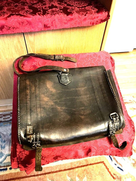 Pre-WW2 German Youth School Bag Backpack Brown Leather Signed Tin Drum Movie - Image 2